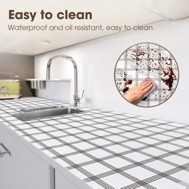 ALIUNI Drawer and Shelf Liner, Non-Slip Kitchen Cabinet Liners Non-Adhesive Thick Strong Grip Waterproof Washable Mats Protect Dresser Shelves Cupboard Bathroom Cabinets, White Stripes, 24IN X 20FT - Image 3
